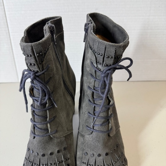 Lloyd Women's Gray Suede Lace Up Grunge Punk Heeled Ankle Boots Size 38 1/2 - Picture 3 of 15